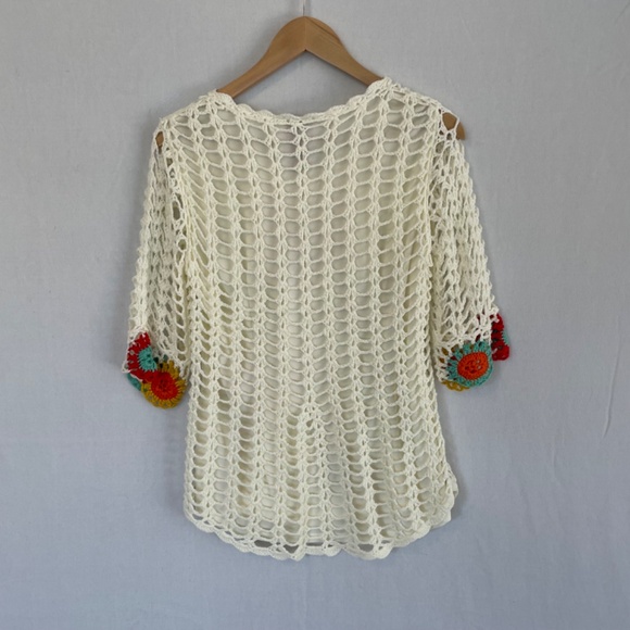 CHRISTINA V Women's Size Medium Crocheted Open Knit Sweater Lined - Picture 2 of 6